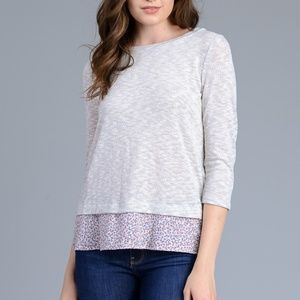 3/4 sleeve light grey boat neck knit top